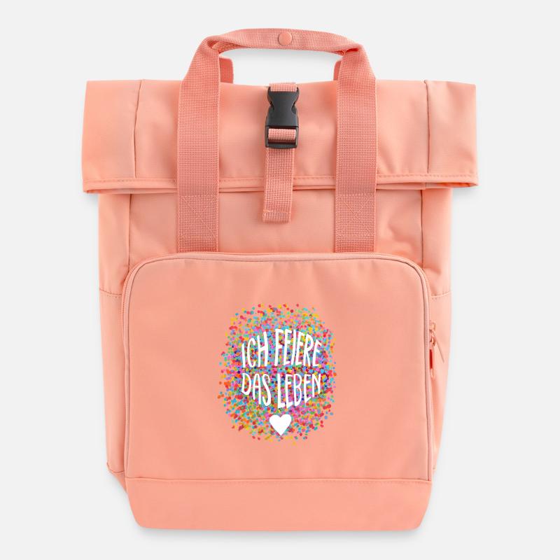 Ich feiere das Leben - Rolltop Rucksack mit zwei Griffen - Chintzrosa