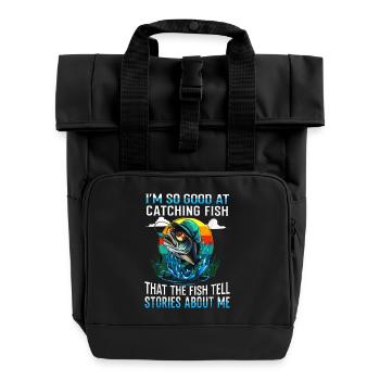 Catching Fish Stories Tee - Roll Top Backpack with Two Handles - black - Front