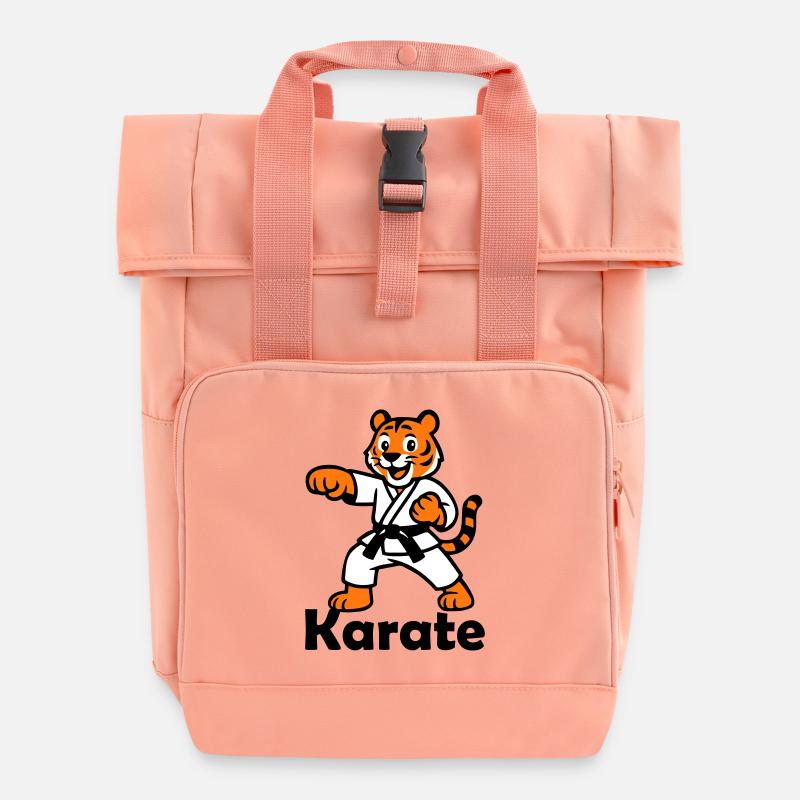 Karate Tiger - Roll Top Backpack with Two Handles - chintz rose