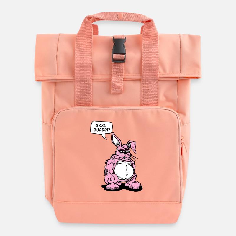 Ironic Cartoon Rabbit - Roll Top Backpack with Two Handles - chintz rose