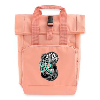 Koi Linienkunst in Türkis und Schwarz - Rolltop Rucksack mit zwei Griffen - Chintzrosa - Vorne