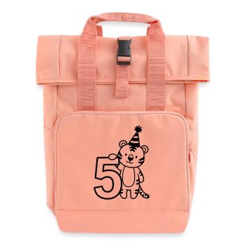 Party-Tiger mit Zahl 5 Cartoon Illustration - Rolltop Rucksack mit zwei Griffen - Chintzrosa - Vorne