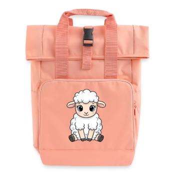 Cuddly Lamb Cartoon - Roll Top Backpack with Two Handles - chintz rose - Front