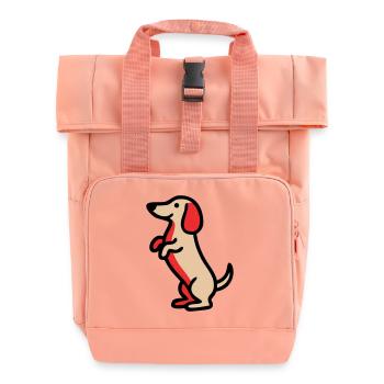 Süßer Dackel Hund Männchen Comic - Rolltop Rucksack mit zwei Griffen - Chintzrosa - Vorne