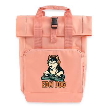 EDM Dog: Husky DJ at the mixing desk in retro style - Roll Top Backpack with Two Handles - chintz rose - Front