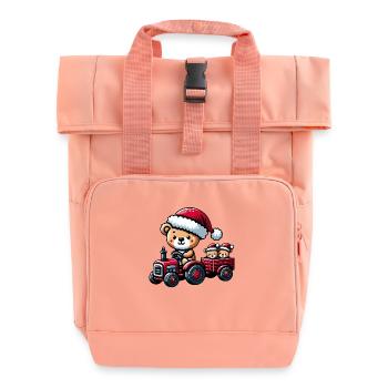 Teddy as Santa Claus with tractor - Roll Top Backpack with Two Handles - chintz rose - Front