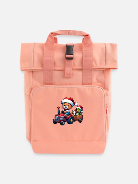 Teddy als Weihnachtsmann mit Traktor Frosch Ente - Rolltop Rucksack mit zwei Griffen - Chintzrosa
