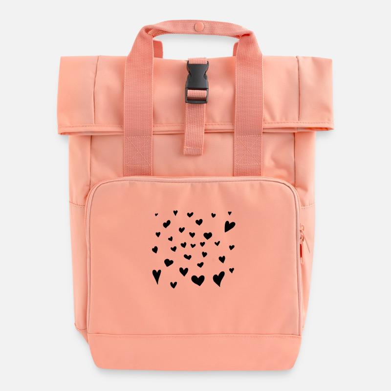 Hearts - Roll Top Backpack with Two Handles - chintz rose