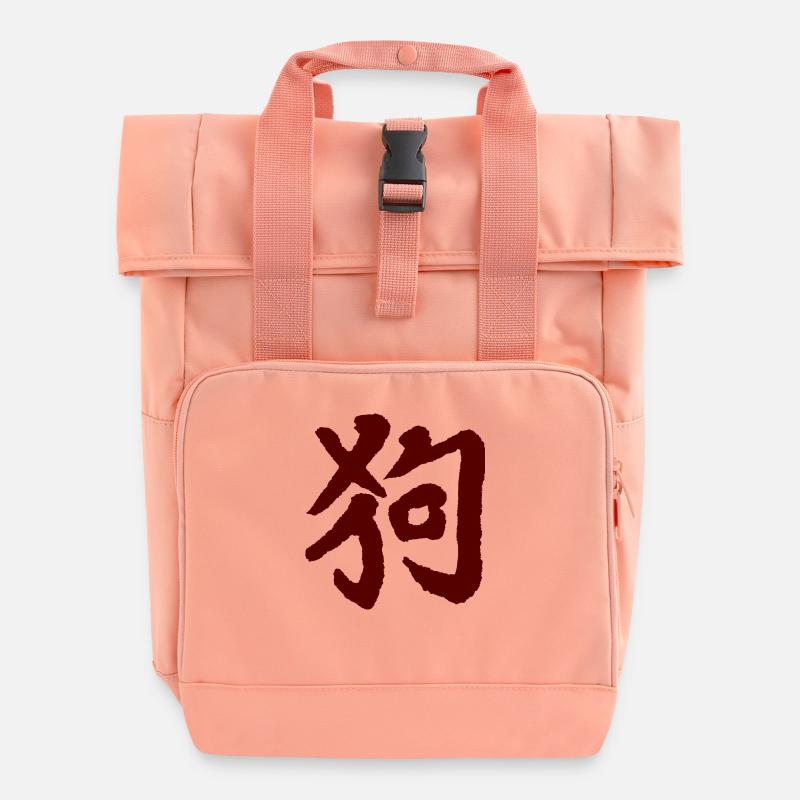 Hund - Chinesisches Tierkreiszeichen - Rolltop Rucksack mit zwei Griffen - Chintzrosa