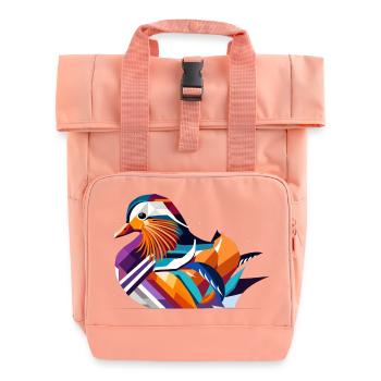 Colorful Mandarin Duck – A Touch of Exotic Elegance - Roll Top Backpack with Two Handles - chintz rose - Front