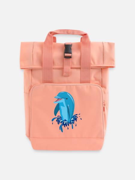 Delphin blau lachend - Rolltop Rucksack mit zwei Griffen - Chintzrosa