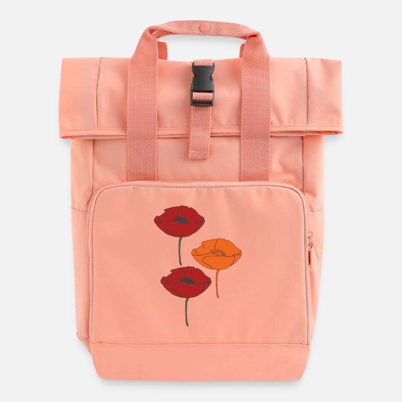 poppies and orange - Roll Top Backpack with Two Handles - chintz rose