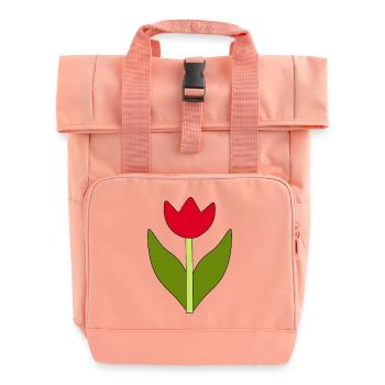 Flower, Red, Red Flower, Floral Tulip, Red - Roll Top Backpack with Two Handles - chintz rose - Front