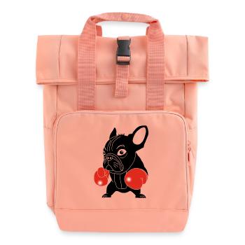 Black dog boxer - Roll Top Backpack with Two Handles - chintz rose - Front