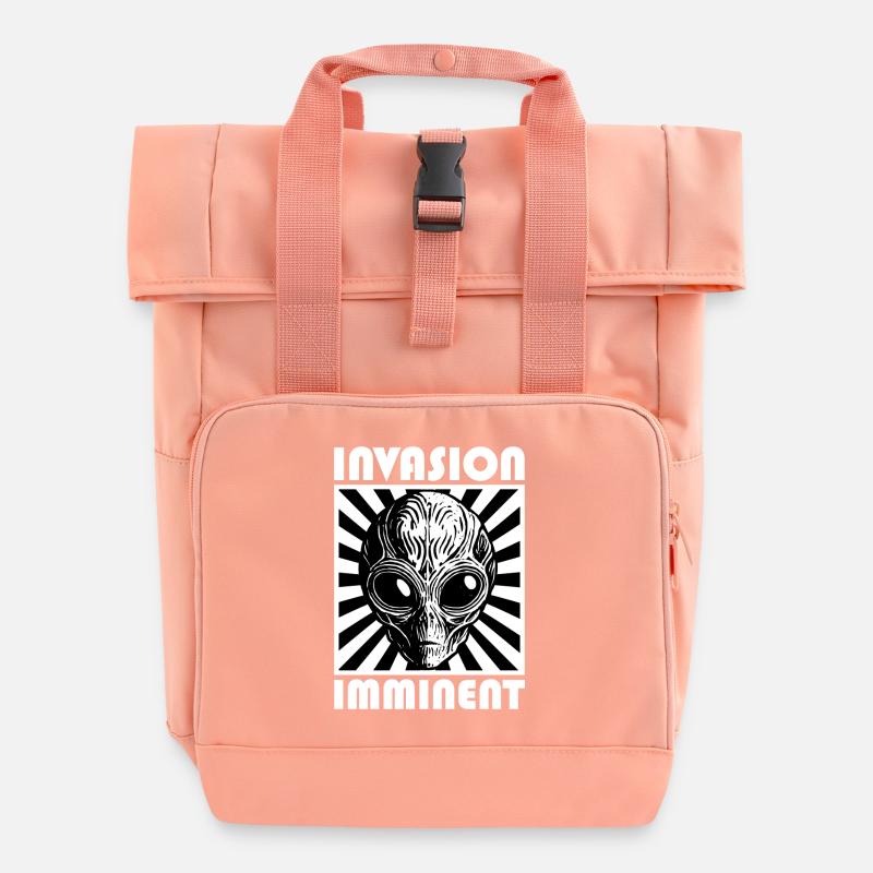 Alien Invasion Punk Artwork - Roll Top Backpack with Two Handles - chintz rose