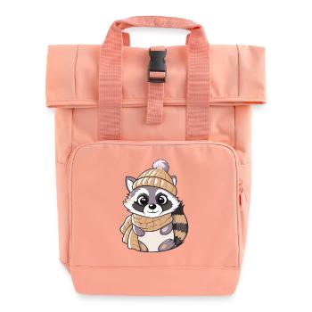 Niedlicher Waschbär mit Schal und Pudelmütze. - Rolltop Rucksack mit zwei Griffen - Chintzrosa - Vorne