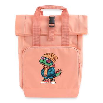 Dinosaur Stegosaurus Winter Comic - Roll Top Backpack with Two Handles - chintz rose - Front