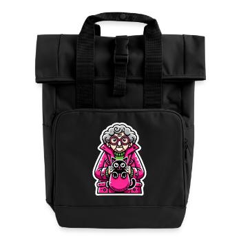 Lustige ältere Frau mit Katzendesign - Rolltop Rucksack mit zwei Griffen - Schwarz - Vorne
