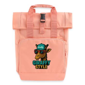 Giraffy Style Giraffe with Cap - Roll Top Backpack with Two Handles - chintz rose - Front