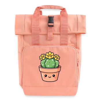 Kawaii Cactus in Sunny Flower Pot - Roll Top Backpack with Two Handles - chintz rose - Front