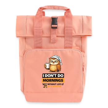 Owl Coffee Morning Mood - Roll Top Backpack with Two Handles - chintz rose - Front