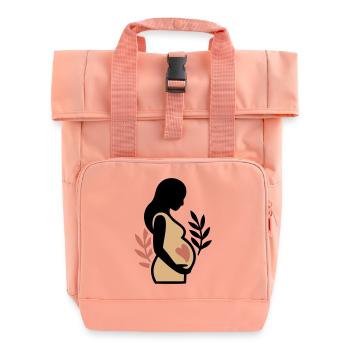 Schwangere Frau Babybauch Silhouette - Rolltop Rucksack mit zwei Griffen - Chintzrosa - Vorne