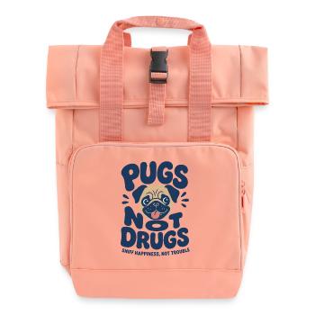 Pugs Not Drugs Funny Dog - Roll Top Backpack with Two Handles - chintz rose - Front
