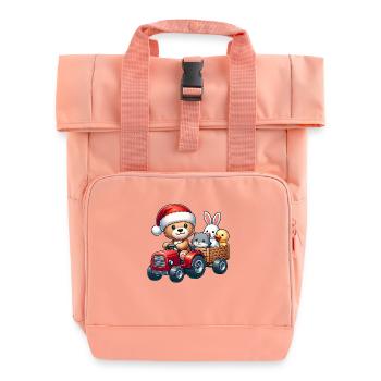 Teddy als Weihnachtsmann mit Otter, Hase und Ente - Rolltop Rucksack mit zwei Griffen - Chintzrosa - Vorne