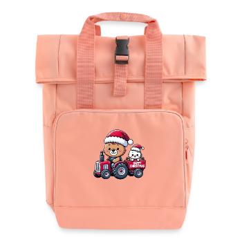 Teddy as Santa Claus with tractor and cat - Roll Top Backpack with Two Handles - chintz rose - Front