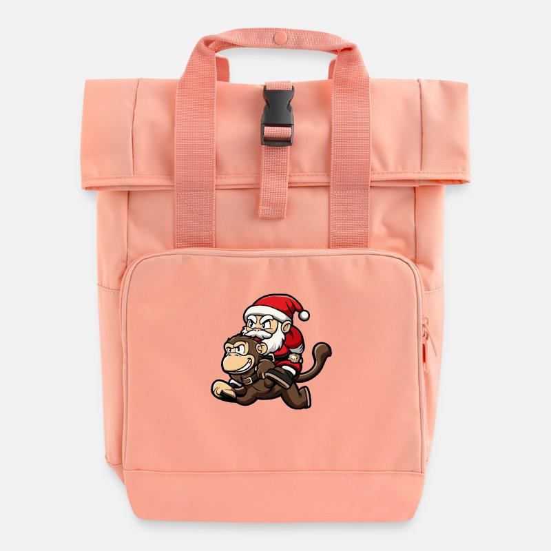 Monkey Santa Claus Cartoon - Roll Top Backpack with Two Handles - chintz rose