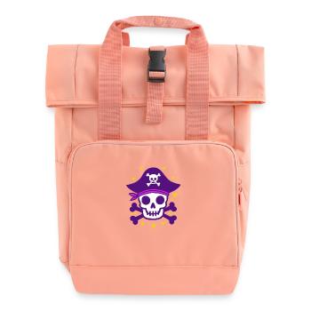 Purple Pirate Skull and Crossbones - Roll Top Backpack with Two Handles - chintz rose - Front