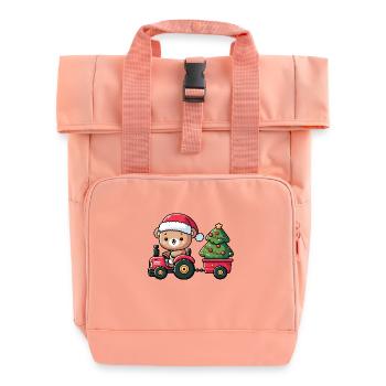 Teddy als Weihnachtsmann mit Traktor und Hänger - Rolltop Rucksack mit zwei Griffen - Chintzrosa - Vorne