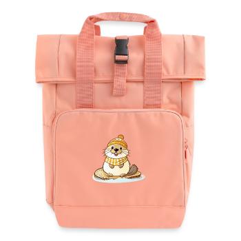 Niedlicher Otter mit Schal und Pudelmütze. - Rolltop Rucksack mit zwei Griffen - Chintzrosa - Vorne
