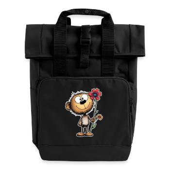 Ours joyeux avec fleur - Sac à dos Roll Top à deux anses - noir - Devant