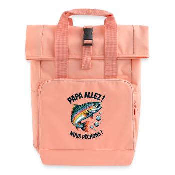 Papa allez! Nous pêchons ! Truite sautante - Sac à dos Roll Top à deux anses - rose liberty - Devant