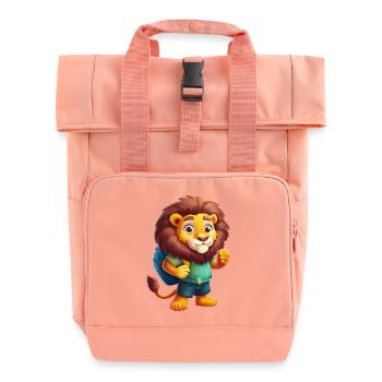 Abenteuerlustiger Löwe Backpacker Illustration - Rolltop Rucksack mit zwei Griffen - Chintzrosa - Vorne