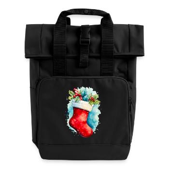 Watercolor Christmas Socks - Roll Top Backpack with Two Handles - black - Front