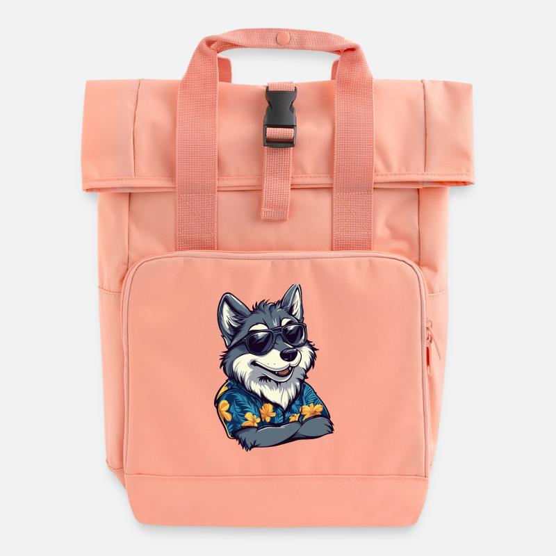 Loup Bande Dessinée Drôle Été - Sac à dos Roll Top à deux anses - rose liberty