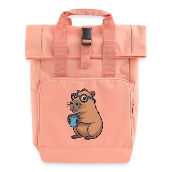 Coffee drinking capybara with glasses - Roll Top Backpack with Two Handles - chintz rose - Front