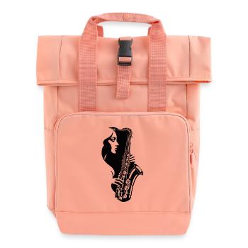 Woman with saxophone - Roll Top Backpack with Two Handles - chintz rose - Front