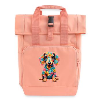 Dackel Dachshund Tekel - Rolltop Rucksack mit zwei Griffen - Chintzrosa - Vorne