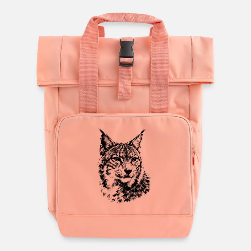 Lynx – minimalist graphics of a wild cat - Roll Top Backpack with Two Handles - chintz rose