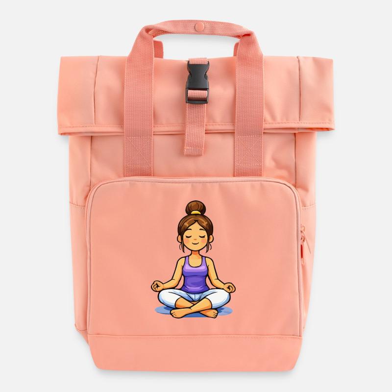 Femme méditant en tailleur - Sac à dos Roll Top à deux anses - rose liberty