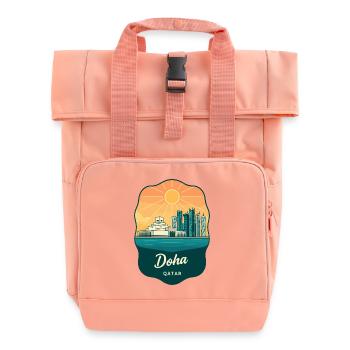 Doha Qatar Vintage Sunset Travel Badge - Roll Top Backpack with Two Handles - chintz rose - Front