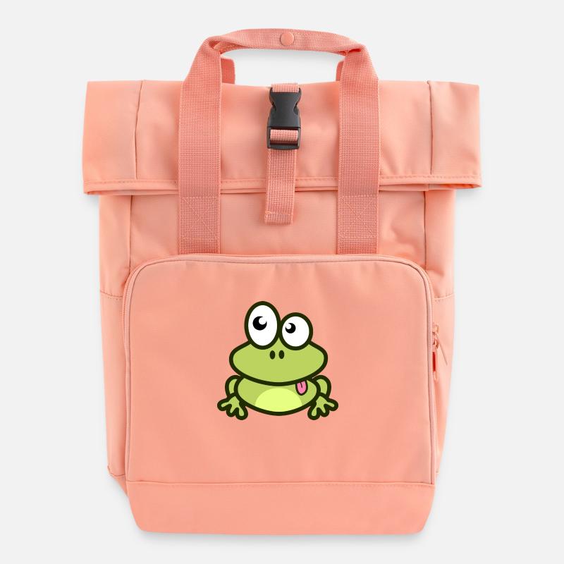 Funny frog in green and comic style - Roll Top Backpack with Two Handles - chintz rose