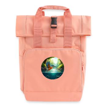 Kingfisher flies above stream - Roll Top Backpack with Two Handles - chintz rose - Front