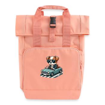 Gangsta dog in a classic car 🐶🚗🕶️ - Roll Top Backpack with Two Handles - chintz rose - Front