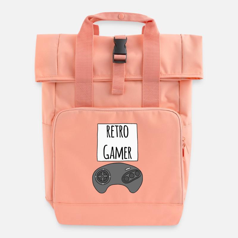 Gamer Retro Saturn - Roll Top Backpack with Two Handles - chintz rose