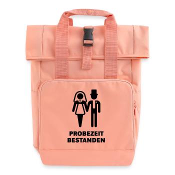 Probezeit Bestanden (Hochzeit, Brautpaar, JGA) - Rolltop Rucksack mit zwei Griffen - Chintzrosa - Vorne