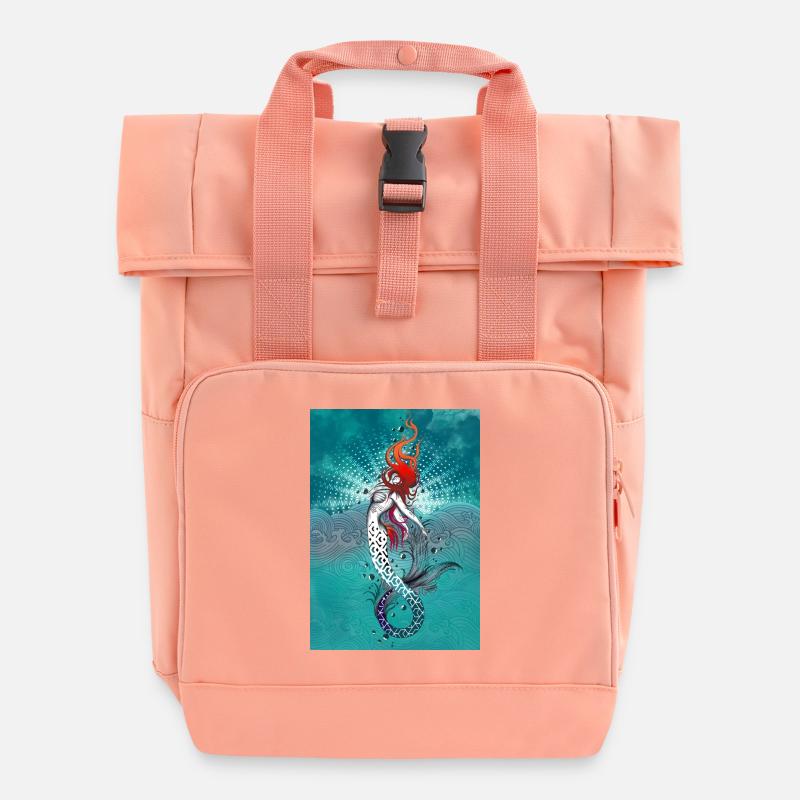 Sirène géométrique en mer turquoise - Sac à dos Roll Top à deux anses - rose liberty